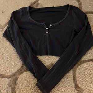 Dark Blue long sleep cropped shirt